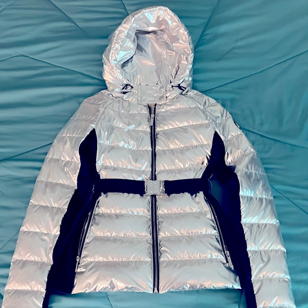 Michael Kors silver and black coat.  Only worn twice.  In excellent condition!